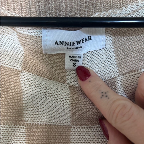 Anniewear LA Checkered Tan and White (Latte) oversized cardigan size S - Picture 3 of 6